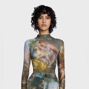 NWT Dolls Kill x Current Mood Painting Mesh Mock Neck Long Sleeve Shirt